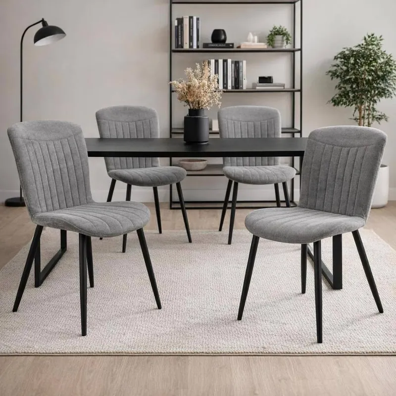 FWStyle Grace Pack Of 4 Grey Upholstered Waterfall Clamshell Dining Chairs - Grey