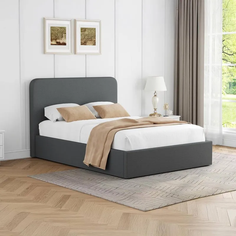 FWStyle Grey Upholstered Double Ottoman Lift Up Storage Bedframe - Grey