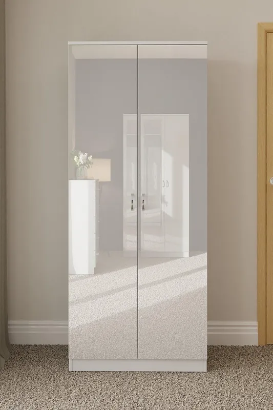 FWStyle Unisex High Gloss 2 Door Scratch Resistant Double Wardrobe in White White female