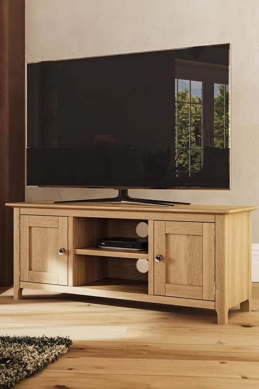 FWStyle Large 2 Door Natural Oak TV Unit in Brown Brown