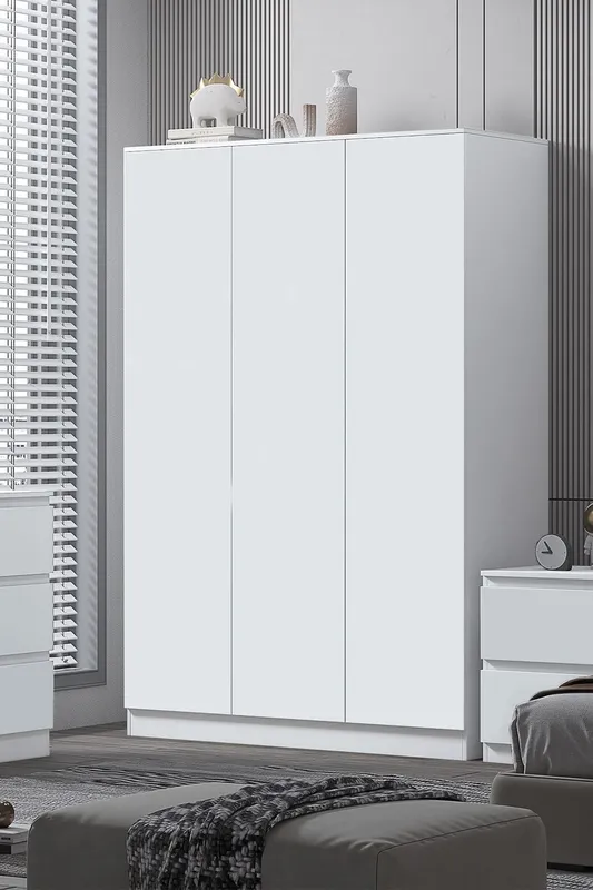 FWStyle Unisex Large Triple 3 Door Matt White Wardrobe White One Size female