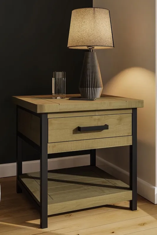 FWStyle Unisex Lowry 1 Drawer Solid Pine Side Table (H) 60 (W) 60 (D) 55cm in Brown Brown female