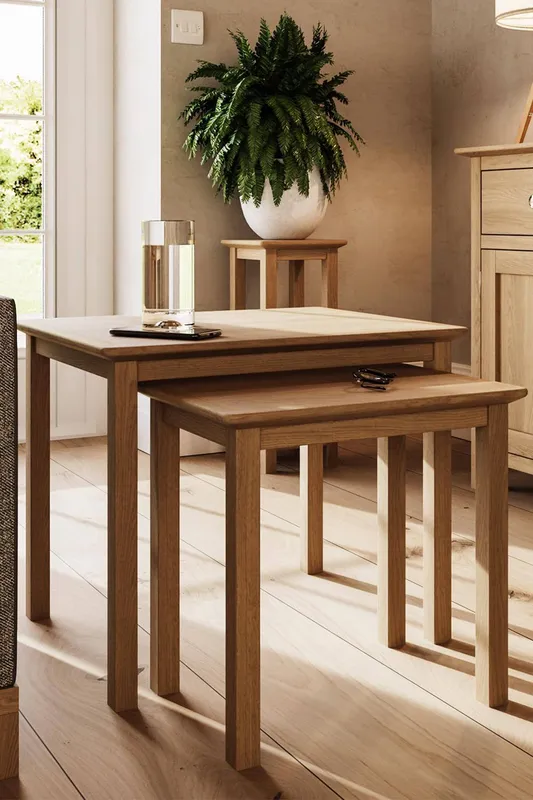 FWStyle Nest Of 2 Natural Oak Tables in Brown Brown