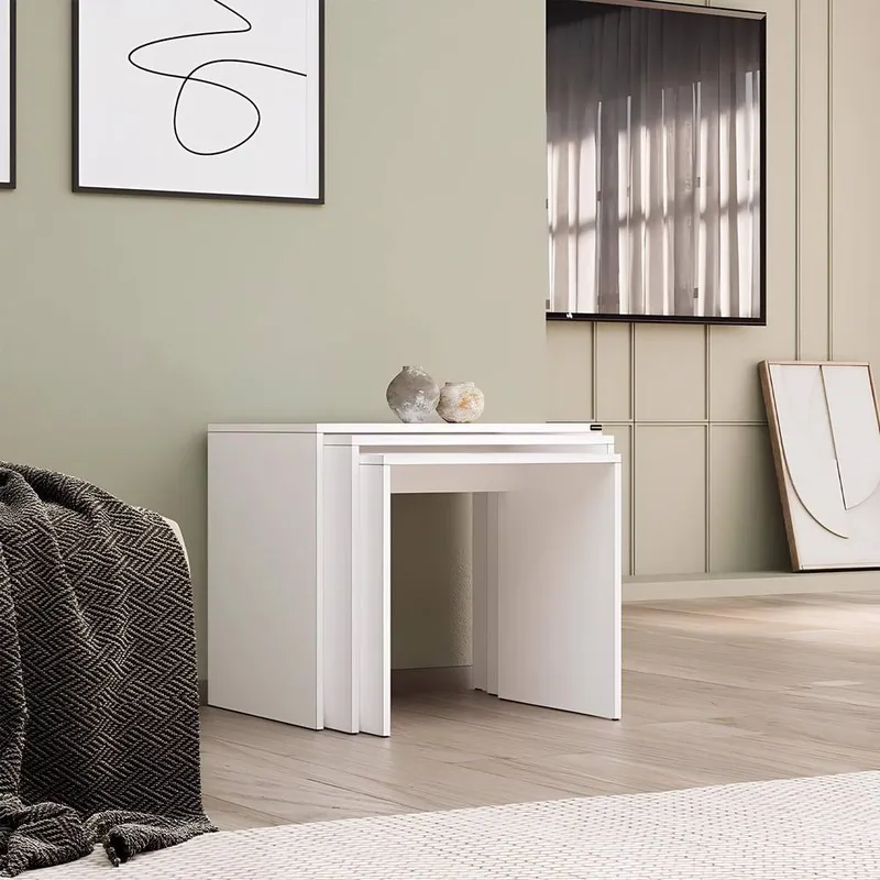 FWStyle Nest Of 3 Matt White Tables Scratch Resistant White