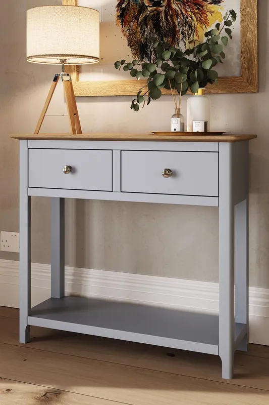 FWStyle Unisex Oak 2 Drawer Console Table Dove Grey Large Oak Top Painted Finish Grey One Size female