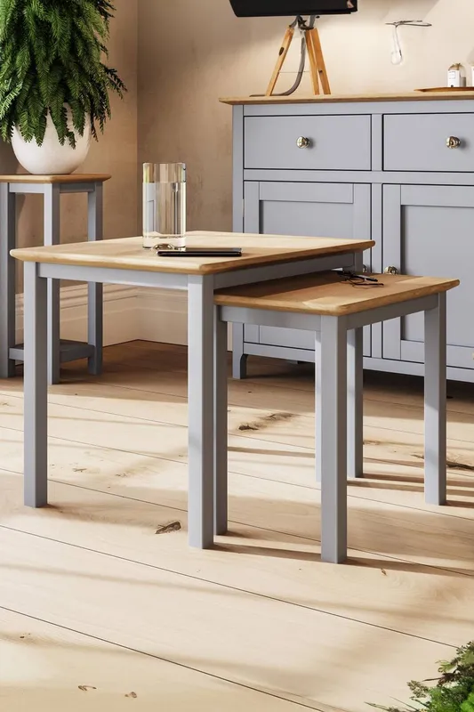 FWStyle Unisex Oak Nest Of 2 Tables Grey Ready Assembled Grey female