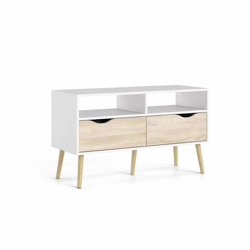 FWStyle Unisex Oslo 2 Drawer White Oak Modern TV Cabinet Stand White female