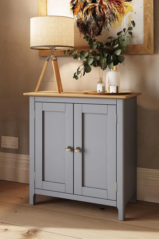 FWStyle Painted Oak 2 Door Compact Sideboard - Dove Grey - Grey
