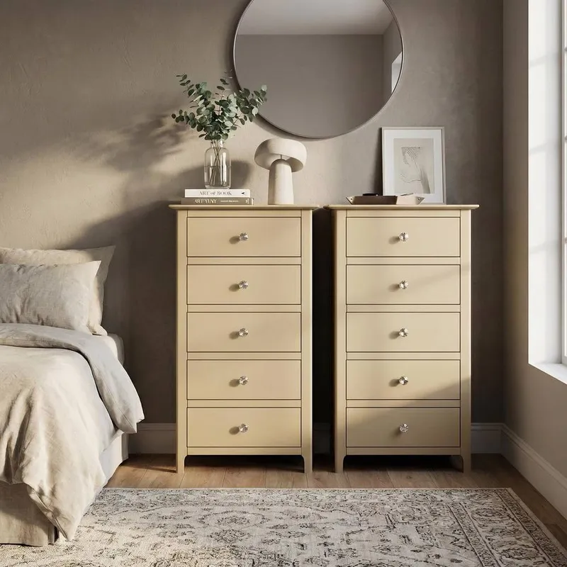 FWStyle Pair Of Putty Palma 5 Drawer Chest Of Drawers Ready Assembled in Beige - Beige - Size: One Size