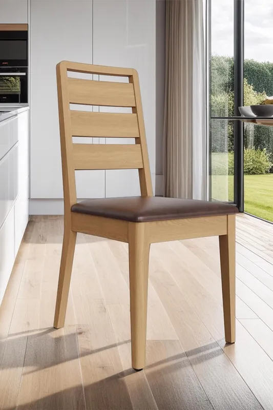 FWStyle Pair Of Solid Natural Oak Ladder Back Dining Chairs in Brown - Brown