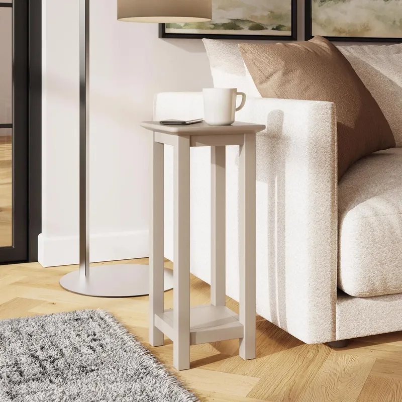 FWStyle Palma Putty Side Lamp Table With Shelf in Beige Beige