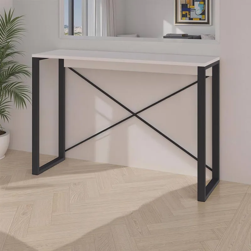 FWStyle Sandstone Modern Console Hallway Table in Beige Beige