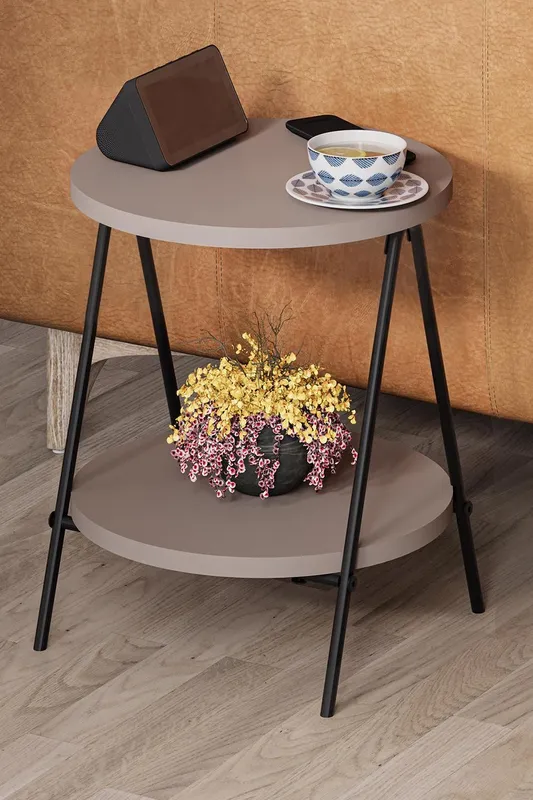 FWStyle Unisex Scratch Resistant 2 Tier Round Side Table Metal Frame Mocha in Grey Grey One Size female