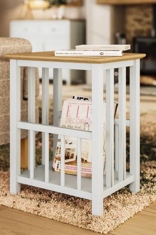FWStyle Solid Oak Magazine Rack Table Linen Ready Assembled in Nude - Nude - Size: One Size