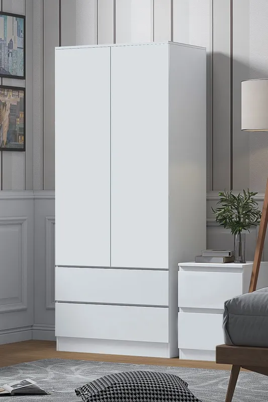FWStyle Stora 2 Door 2 Drawer Wardrobe White (H) 180.5 (W) 80 (D) 50cm White