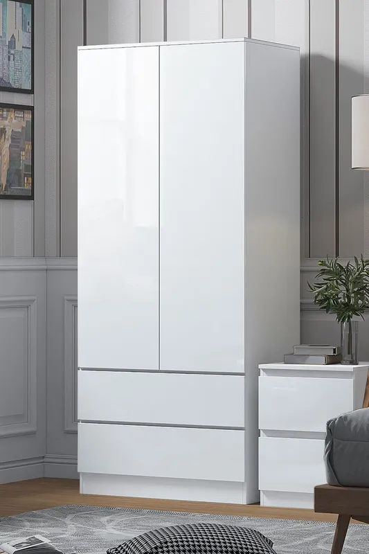 FWStyle Stora 2 Door 2 Drawer Wardrobe White Gloss (H) 180.5 (W) 80 (D) 50cm White