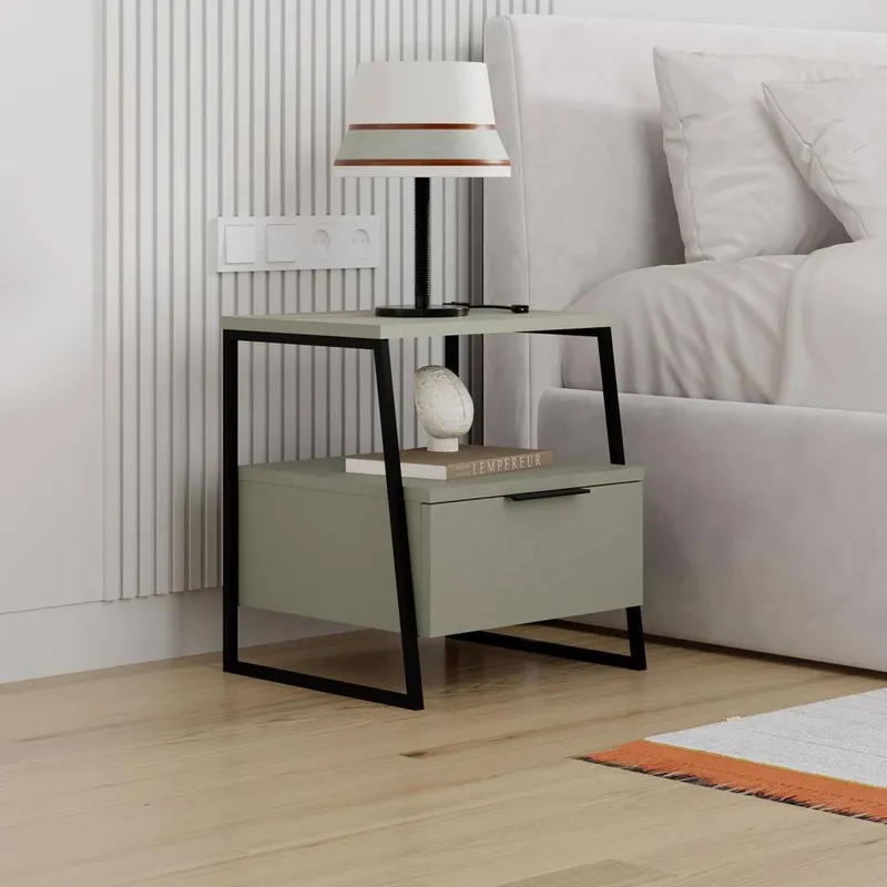 FWStyle 1 Door Ash Green Bedside Table Nightstand Cabinet - Green