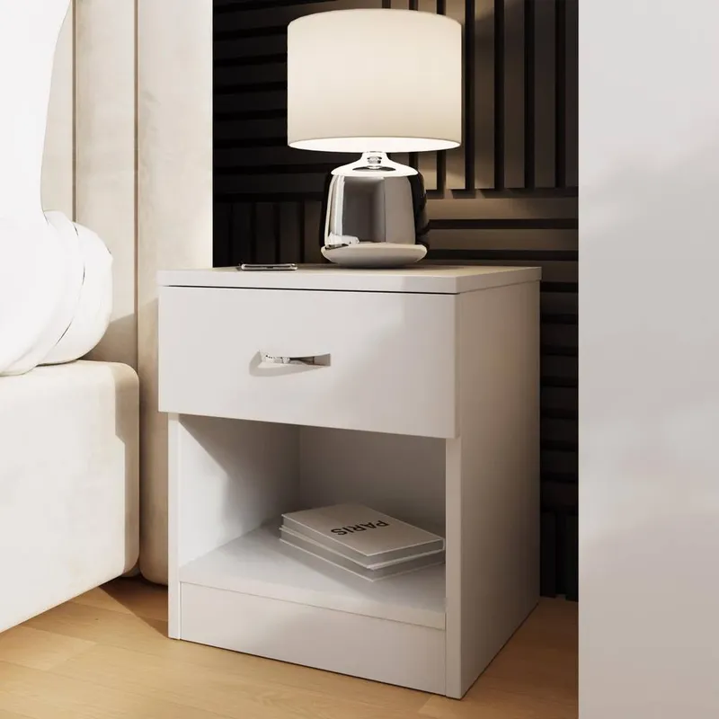 FWStyle Unisex 1 Drawer Modern White Nighstand w/ Shelf White One Size female