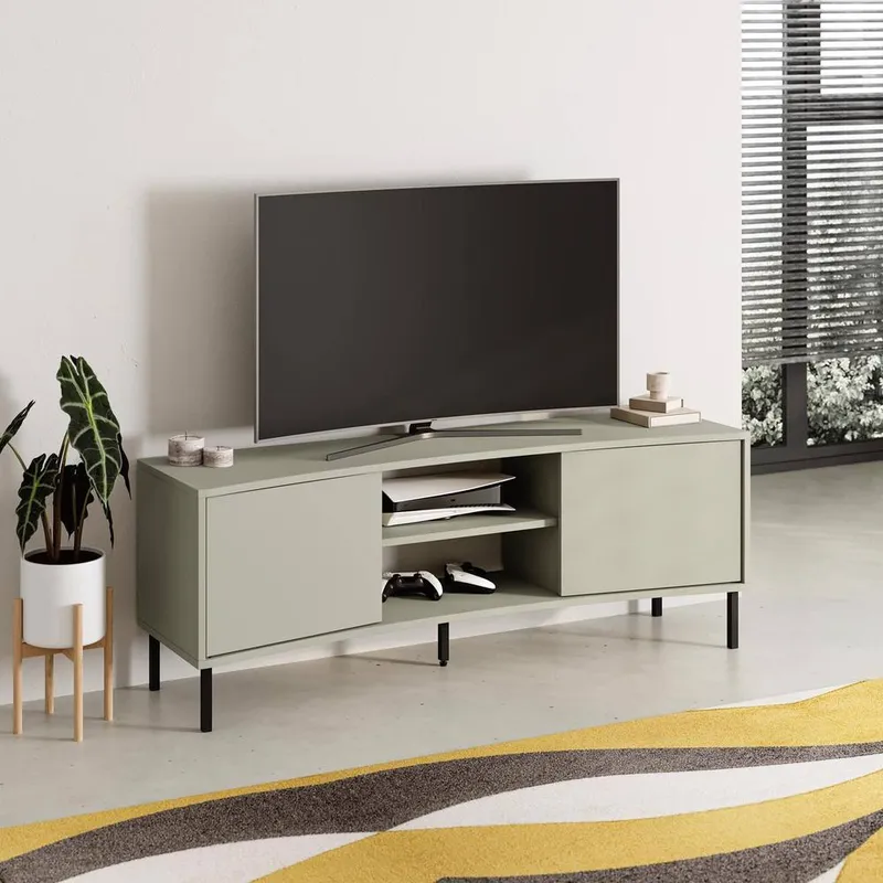 FWStyle 2 Door Ash Green Curved TV Unit Stand Green