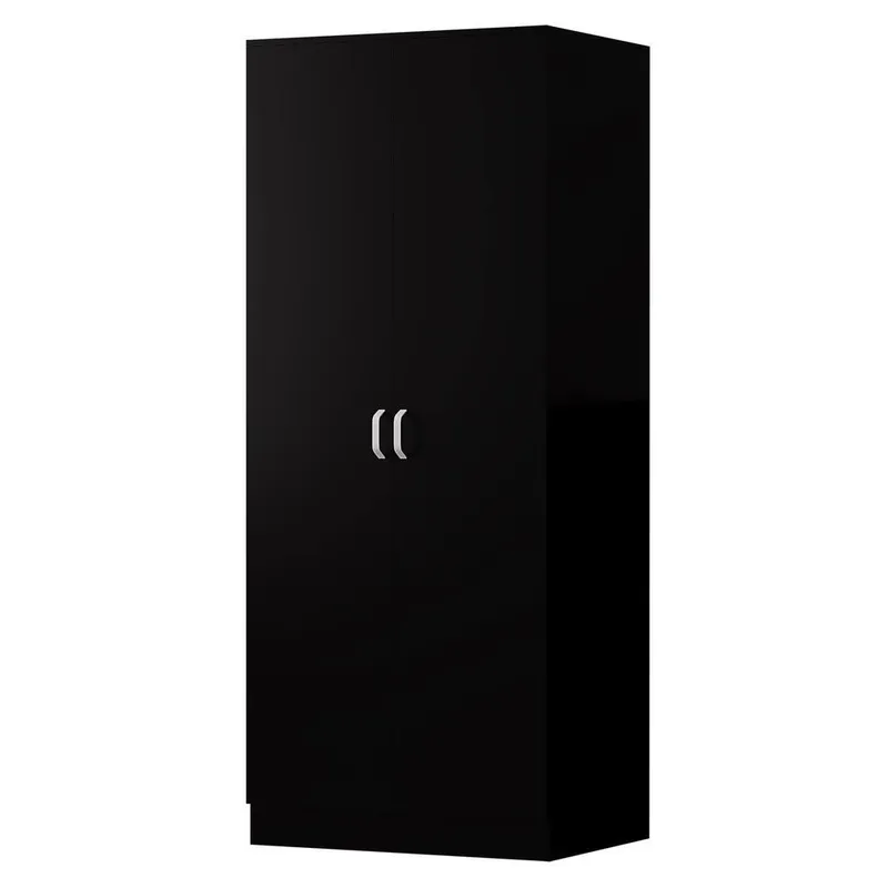 FWStyle Unisex 2 Door Double Wardrobe Black Scratch Resistant Storage Black female