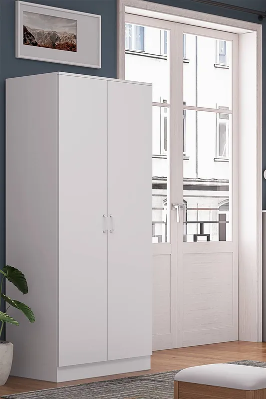 FWStyle Unisex 2 Door Double Wardrobe Matt White Finish Tunis White female
