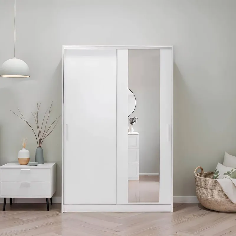 FWStyle 2 Door Mirrored Sliding Wardrobe Matt White - White