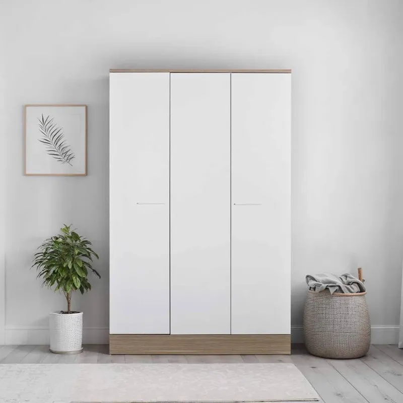 FWStyle 3 Door Triple Wardrobe Two Tone White & Oak - White