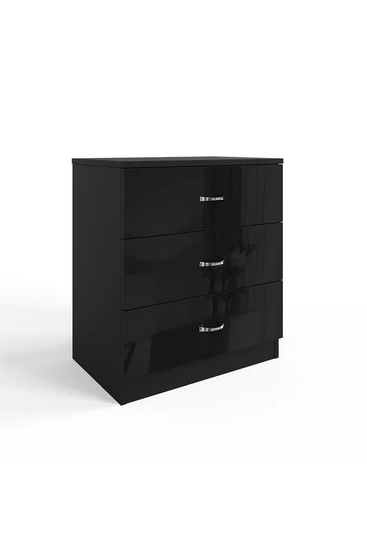 FWStyle 3 Drawer Chest Of Drawers Gloss Black - Black