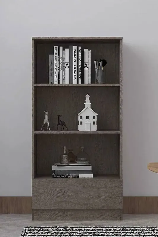 FWStyle Unisex 3 Tier Rustic Oak Bookcase w/ Drawer in Brown Brown One Size female