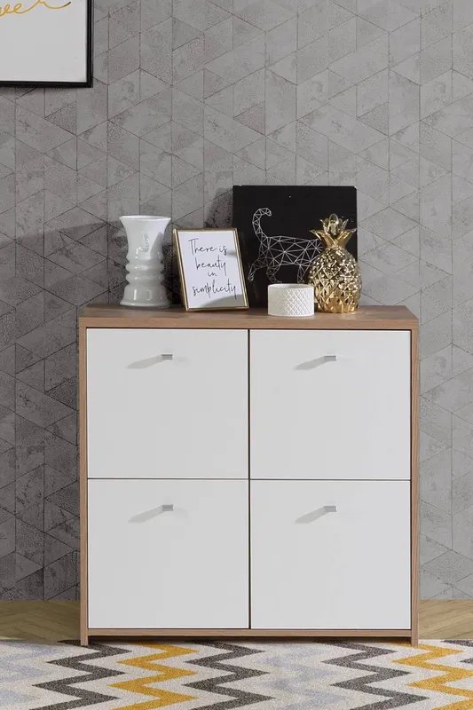 FWStyle 4 Door Storage Cabinet Sonoma Oak & Matt White in Brown - Brown