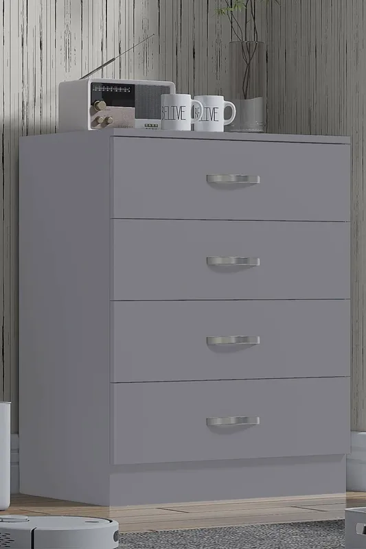 FWStyle 4 Drawer Chest Of Drawers Matt Grey Finish Tunis - Grey