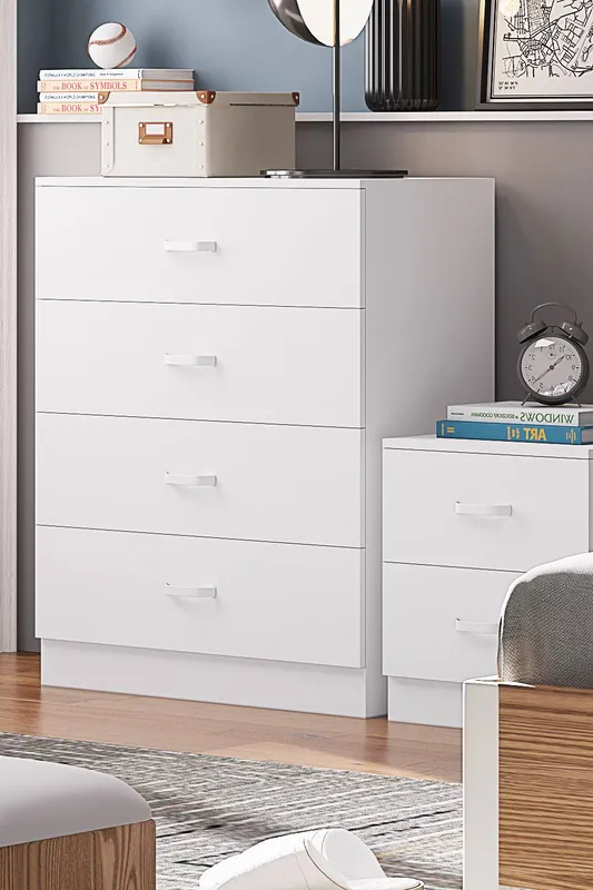 FWStyle 4 Drawer Chest Of Drawers Matt White Finish Tunis White