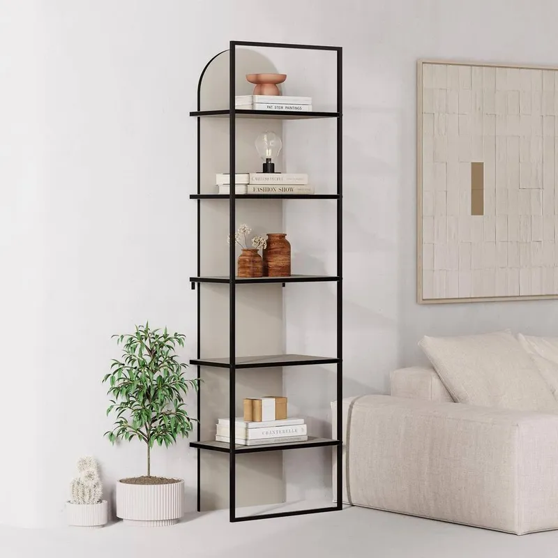 FWStyle Unisex 5 Tier Modern Arched Sandstone Bookcase Shelving Unit in Beige Beige female