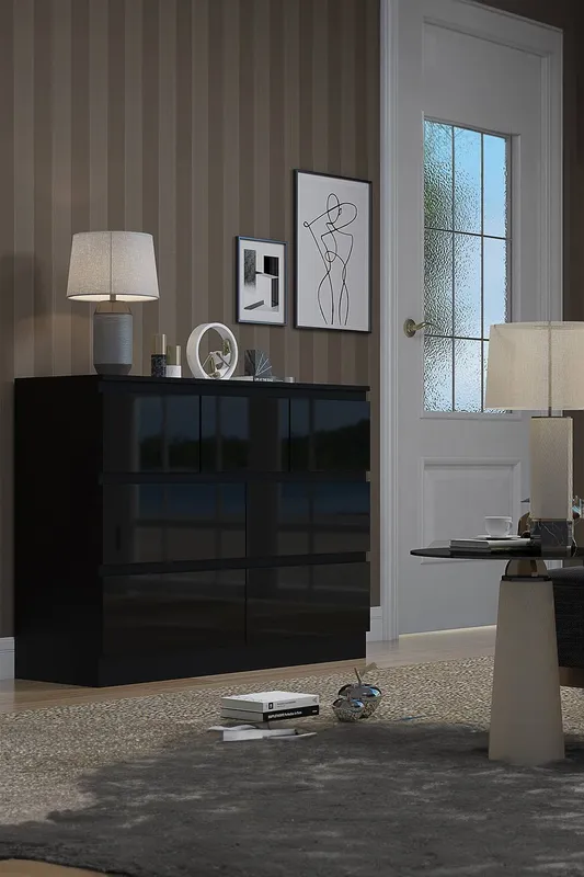 FWStyle 7 Drawer High Gloss Black Merchant Chest Of Drawers - Stora Black