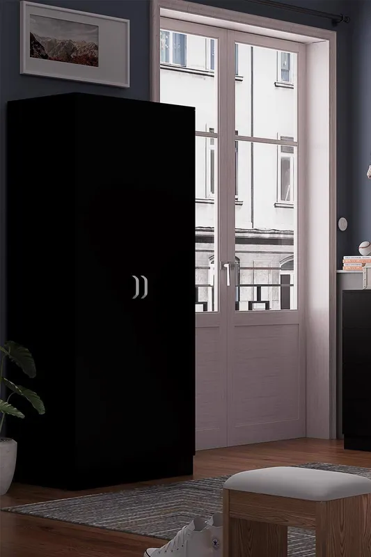 FWStyle Bedroom Furniture Set 3 Piece Matt Black Black