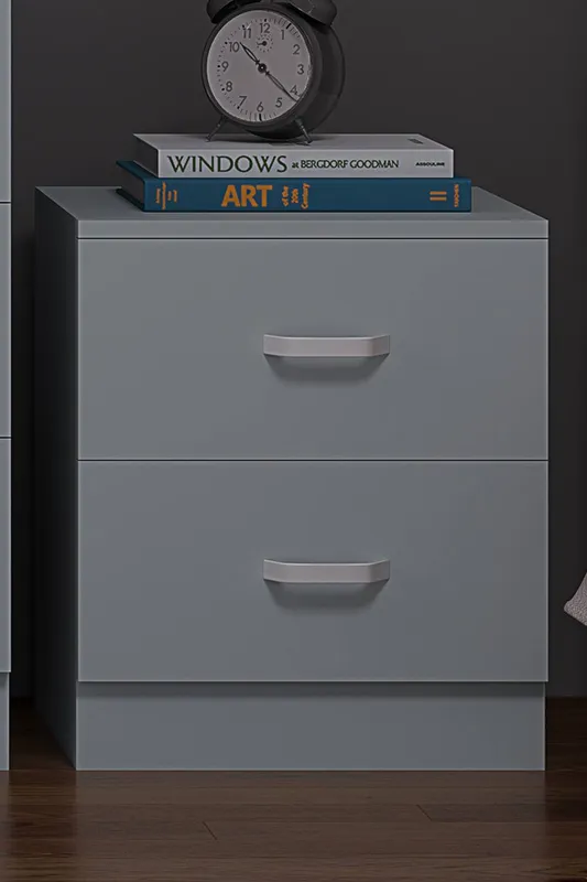 FWStyle Unisex Bedside Table 2 Drawer Matt in Grey Grey female