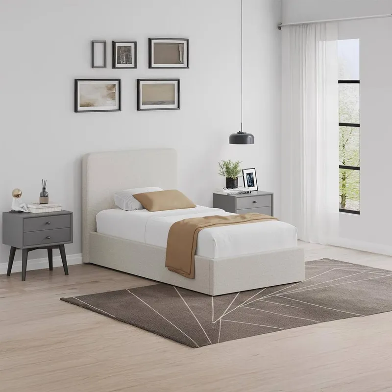 FWStyle Unisex Beige Upholstered Single Ottoman Lift Up Storage Bedframe Beige Single female