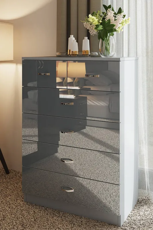 FWStyle Chilton Grey Gloss 6 Drawer Chest (H) 100cm (W) 70cm (D) 40cm Grey