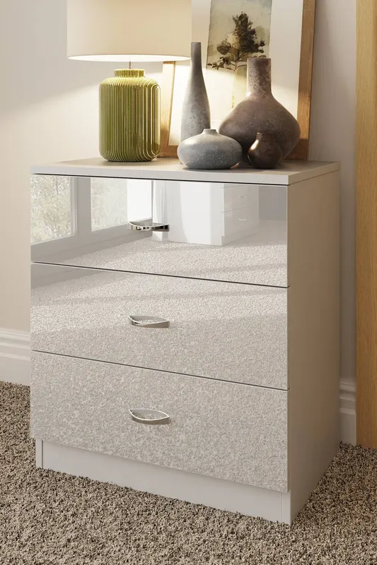 FWStyle Chilton White Gloss 3 Drawer Chest (H) 68.5cm (W) 60cm (D) 40cm - White