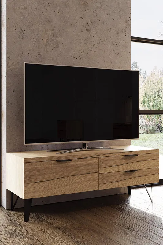 FWStyle Fisso Cracked Oak Small TV Unit Fast Click Assembly in Brown - Brown - Size: One Size