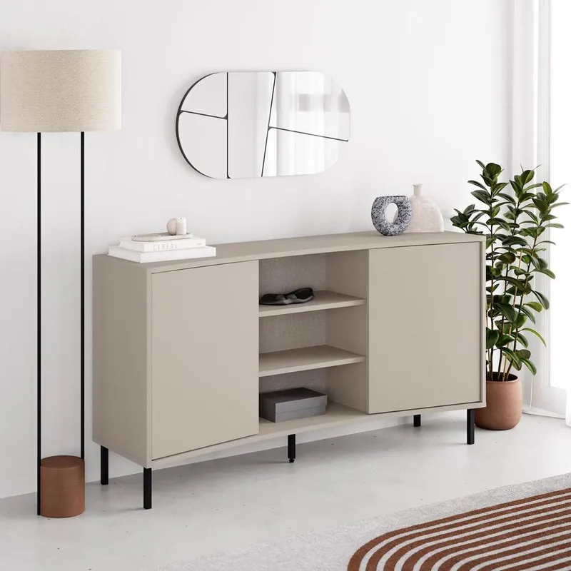 FWStyle Unisex Frem 2 Door Curved Large Sideboard Sandstone in Beige Beige One Size female