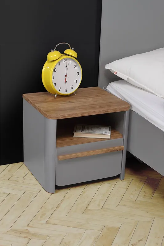 FWStyle Grey Sonoma Oak 1 Drawer 1 Shelf Bedside Table Cabinet - Grey