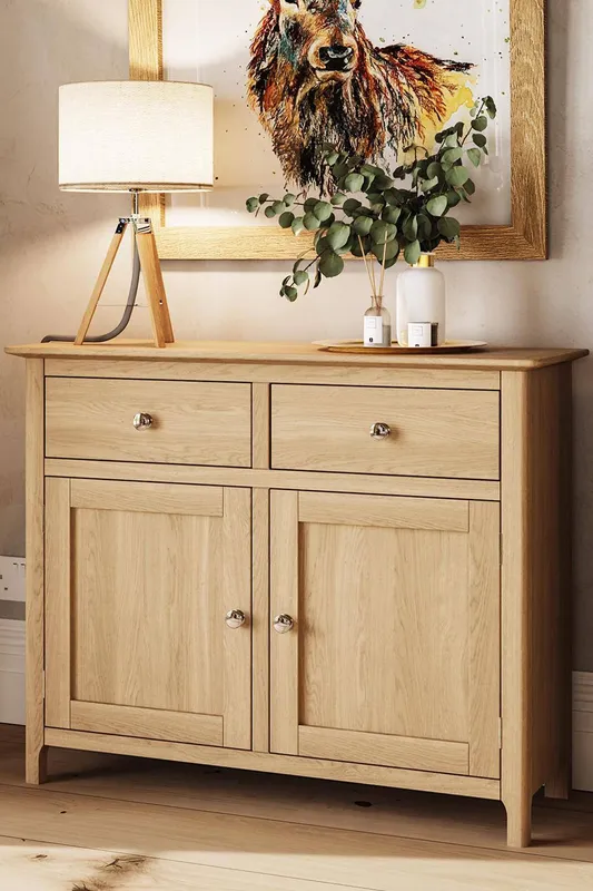 FWStyle Large 2 Door 2 Drawer Natural Oak Pre Assembled Sideboard in Brown Brown
