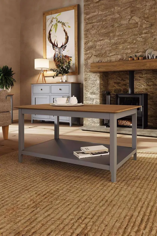 FWStyle Large Dove Grey Painted Oak Veneer Storage Coffee Table - Grey