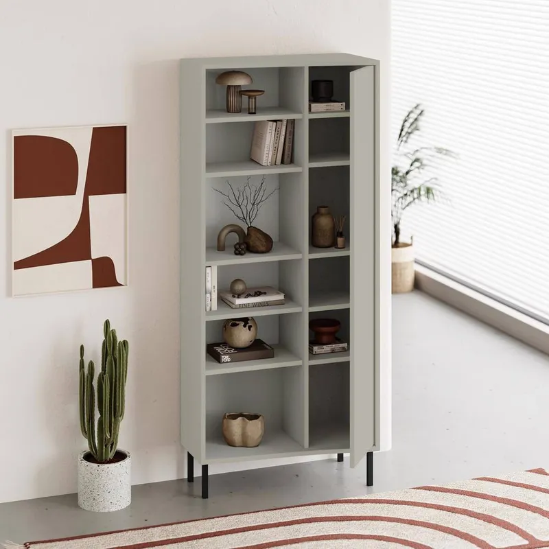 FWStyle Modern 5 Tier Curved Ash Green Bookshelf Storage Unit - Green - Size: One Size