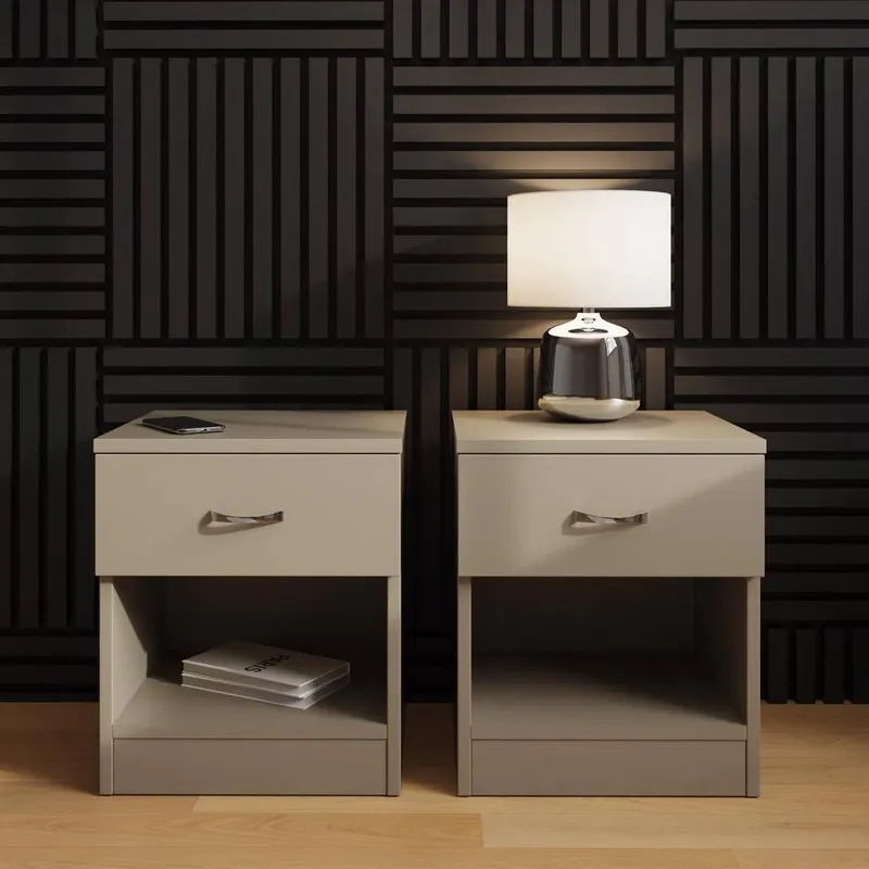 FWStyle Pair Of 1 Drawer Open Shelf Putty Nightstands in Beige - Beige