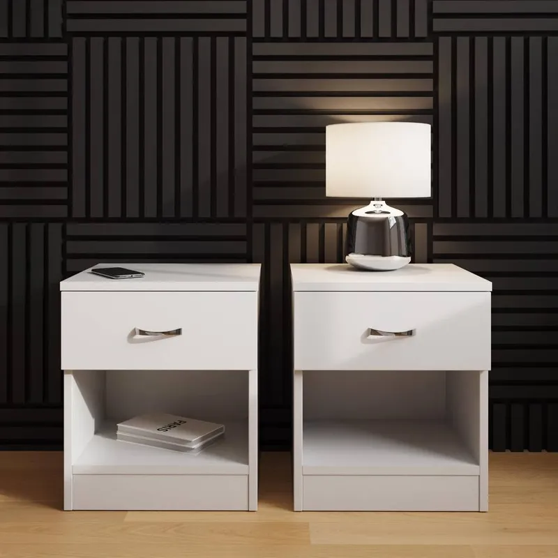 FWStyle Pair Of 1 Drawer Open Shelf White Nightstands - White
