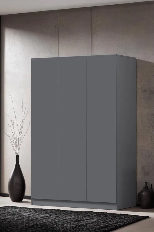 FWStyle Slow Close 3 Door Triple Wardrobe Dark Matt Grey in Dark Grey - Dark Grey