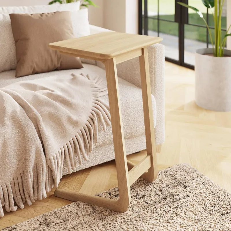 FWStyle Solid Natural Ash Wooden Sofa Snack Table in Brown - Brown