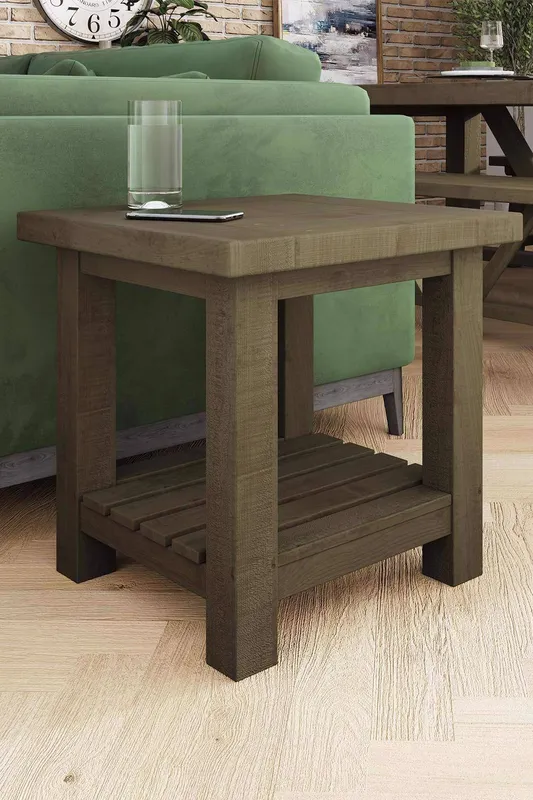 FWStyle Solid Natural Reclaimed Pine Lamp/Side Table in Brown Brown